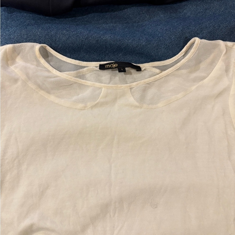Maje silk combo top shirt blouse cream sz 1 S - Picture 4 of 7